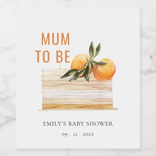 Elegant Cute Boho Sinaasappel Fruit Cake Baby show Wijn Etiket (Enkel label)