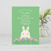 Elegant Cute Bunny & Flowers Sage Green Birthday Kaart (Staand voorkant)