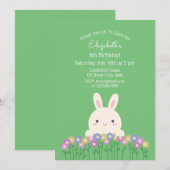 Elegant Cute Bunny & Flowers Sage Green Birthday Kaart (Voorkant / Achterkant)
