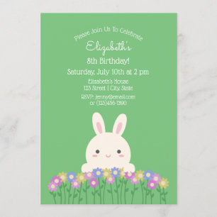 Elegant Cute Bunny & Flowers Sage Green Birthday Kaart