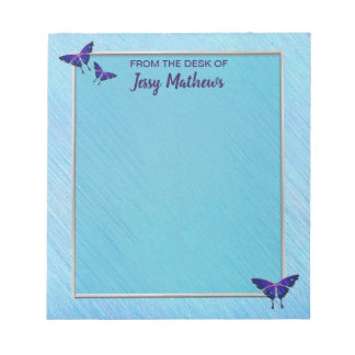 ELEGANT CUTE BUTTERFLIES OP METALLIC BLUE NOTITIEBLOK