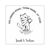 Elegant Cute Cat Bookplate Ex Libris Name Address Rubberstempel (Afrduk)