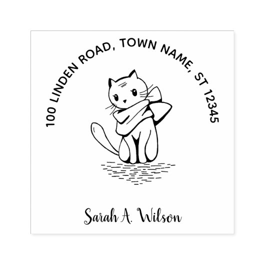 Elegant Cute Cat Bookplate Ex Libris Name Address Rubberstempel (Afrduk)