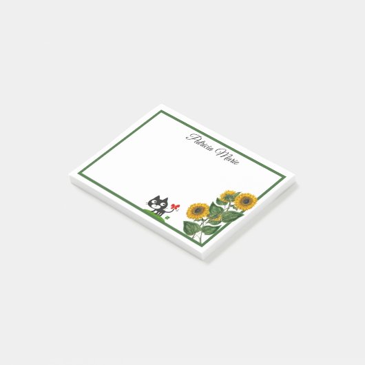 Elegant Cute Cat en Gele Zonnebloem, speciaal gepe Post-it® Notes (Schuin)
