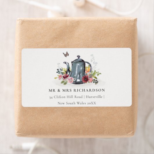 Elegant Cute Cheerful Rozen Floral Teapot Adres Etiket (Insitu)