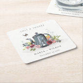 Elegant Cute Cheerful Rozen Floral Teapot Wedding Kartonnen Onderzetters (Schuin)