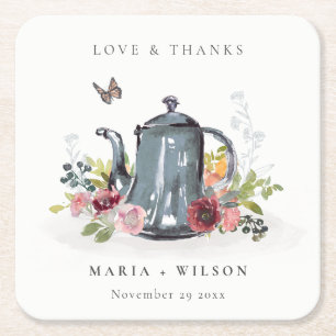 Elegant Cute Cheerful Rozen Floral Teapot Wedding Kartonnen Onderzetters