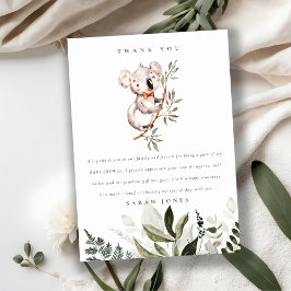 Elegant Cute Cudly Koala Foliage Baby shower Bedankkaart