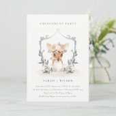 Elegant Cute Deer Floral Crest Verloving nodigt ui Bedankkaart (Staand voorkant)