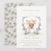Elegant Cute Deer Floral Crest Verloving nodigt ui Bedankkaart (Voorkant / Achterkant)