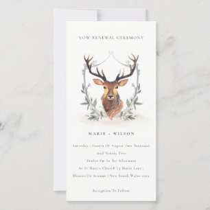 Elegant Cute Deer Floral Crest Vow Renewal Noite Bedankkaart