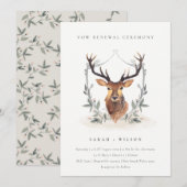 Elegant Cute Deer Floral Crest Vow Renewal Noite Bedankkaart (Voorkant / Achterkant)