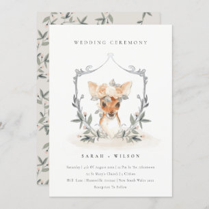 Elegant Cute Deer Floral Crest Wedding Invite Bedankkaart