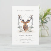 Elegant Cute Deer Floral Crest Wedding Invite Bedankkaart (Staand voorkant)