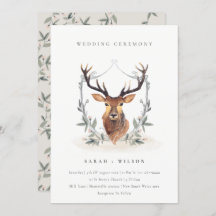 Elegant Cute Deer Floral Crest Wedding Invite