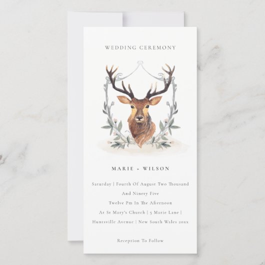 Elegant Cute Deer Floral Crest Wedding Invite Bedankkaart (Voorkant)