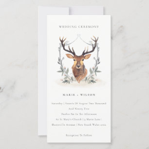 Elegant Cute Deer Floral Crest Wedding Invite Bedankkaart