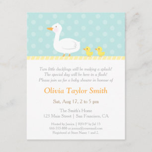 Elegant Cute Duck Twins Baby Shower Invitations Kaart