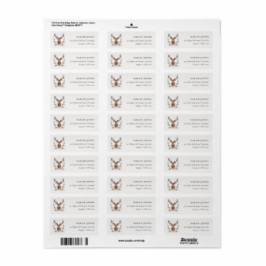 Elegant Cute Dusky Deer Floral Crest Adres Etiket (Full Sheet)