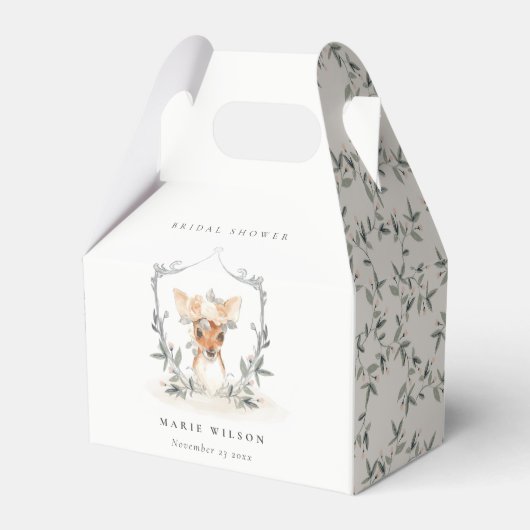 Elegant Cute Dusky Deer Floral Crest Vrijgezellenf Bedankdoosjes (Voorkant Zijde)