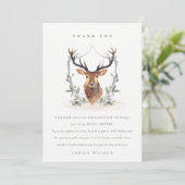 Elegant Cute Dusky Deer Floral Crest Vrijgezellenf Bedankkaart (Staand voorkant)