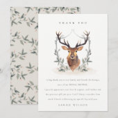 Elegant Cute Dusky Deer Floral Crest Vrijgezellenf Bedankkaart (Voorkant / Achterkant)
