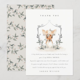 Elegant Cute Dusky Deer Floral Crest Vrijgezellenf Bedankkaart