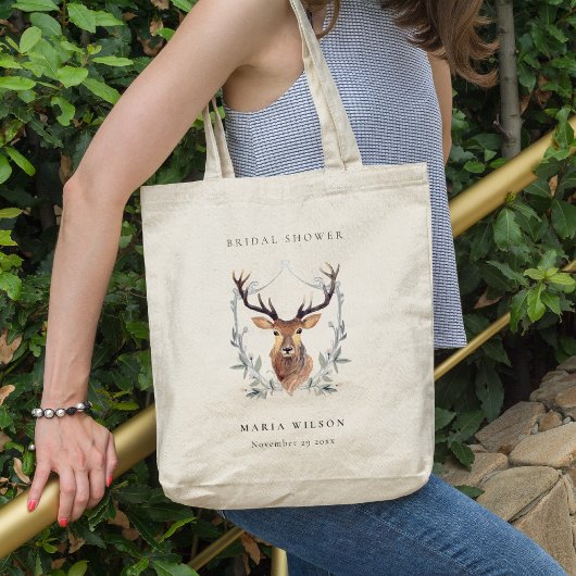 Elegant Cute Dusky Deer Floral Crest Vrijgezellenf Tote Bag