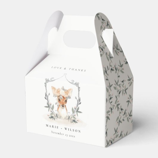 Elegant Cute Dusky Deer Floral Crest Wedding Bedankdoosjes (Voorkant Zijde)