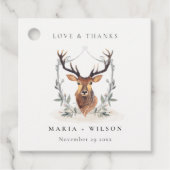 Elegant Cute Dusky Deer Floral Crest Wedding Bedankjes Labels (Voorkant)