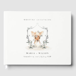 Elegant Cute Dusky Deer Floral Crest Wedding Gastenboek