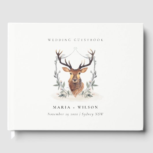 Elegant Cute Dusky Deer Floral Crest Wedding Gastenboek (Voorkant)