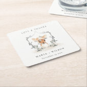Elegant Cute Dusky Deer Floral Crest Wedding Kartonnen Onderzetters (Schuin)