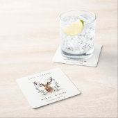 Elegant Cute Dusky Deer Floral Crest Wedding Kartonnen Onderzetters (Insitu)