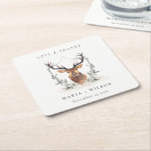 Elegant Cute Dusky Deer Floral Crest Wedding Kartonnen Onderzetters (Schuin)