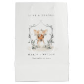 Elegant Cute Dusky Deer Floral Crest Wedding Medium Cadeauzakje (Achterkant)