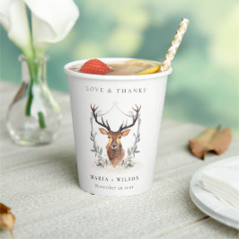 Elegant Cute Dusky Deer Floral Crest Wedding Papieren Bekers