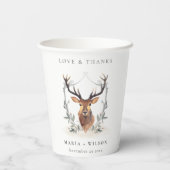 Elegant Cute Dusky Deer Floral Crest Wedding Papieren Bekers (Achterkant)