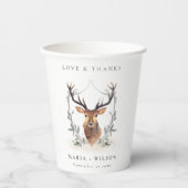 Elegant Cute Dusky Deer Floral Crest Wedding Papieren Bekers (Voorkant)