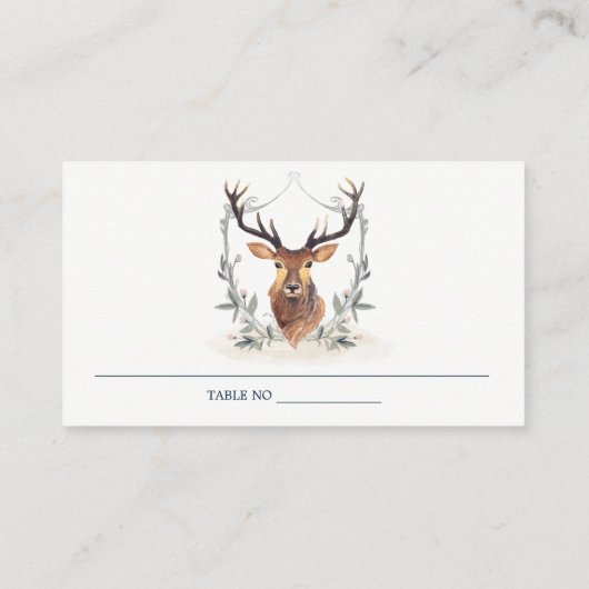 Elegant Cute Dusky Deer Floral Crest Wedding Plaatskaartje (Achterkant)