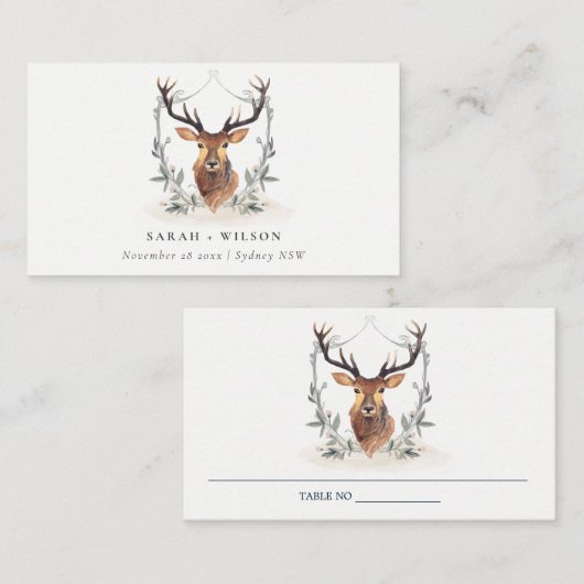 Elegant Cute Dusky Deer Floral Crest Wedding Plaatskaartje (Voorkant / Achterkant)