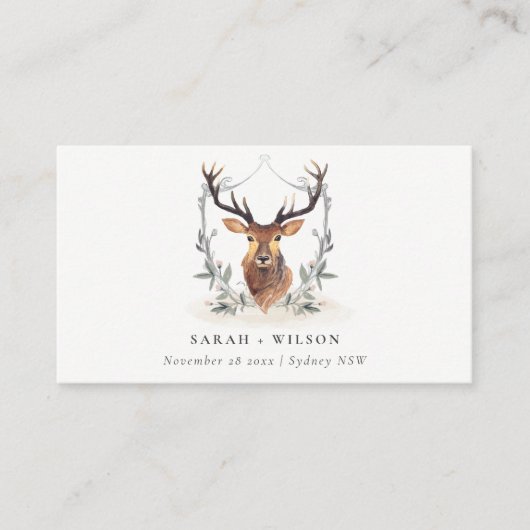 Elegant Cute Dusky Deer Floral Crest Wedding Plaatskaartje (Voorkant)