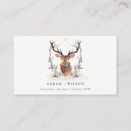 Elegant Cute Dusky Deer Floral Crest Wedding Plaatskaartje