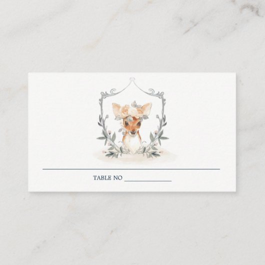 Elegant Cute Dusky Deer Floral Crest Wedding Plaatskaartje (Achterkant)