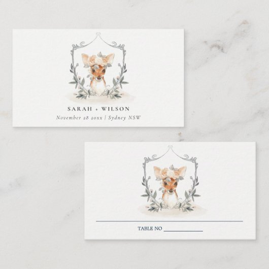 Elegant Cute Dusky Deer Floral Crest Wedding Plaatskaartje (Voorkant / Achterkant)
