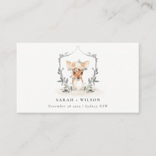 Elegant Cute Dusky Deer Floral Crest Wedding Plaatskaartje (Voorkant)