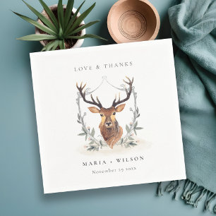 Elegant Cute Dusky Deer Floral Crest Wedding Servet