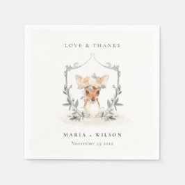 Elegant Cute Dusky Deer Floral Crest Wedding Servet