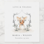 Elegant Cute Dusky Deer Floral Crest Wedding Wijn Etiket (Enkel label)