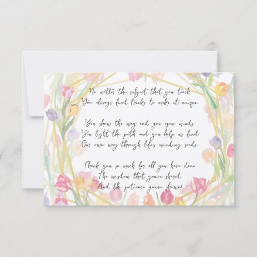 Elegant Cute Floral Appreciation Poem for Teacher Bedankkaart (Voorkant)